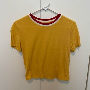 Zara Trafaluc Yellow Short-Sleeved Shirt with Red Collar